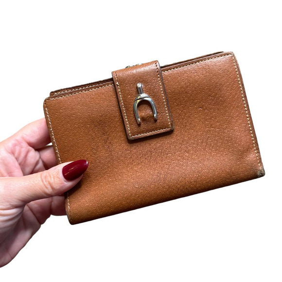 Vintage Gucci Camel Leather Horse Bit Horseshoe Wallet Card Coin Case Pouch - Picture 1 of 11